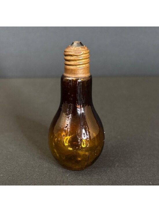 Other - Vintage Amber Glass Light Bulb Bottle Salt Pepper Shaker Metal Lid Brass Bronze
